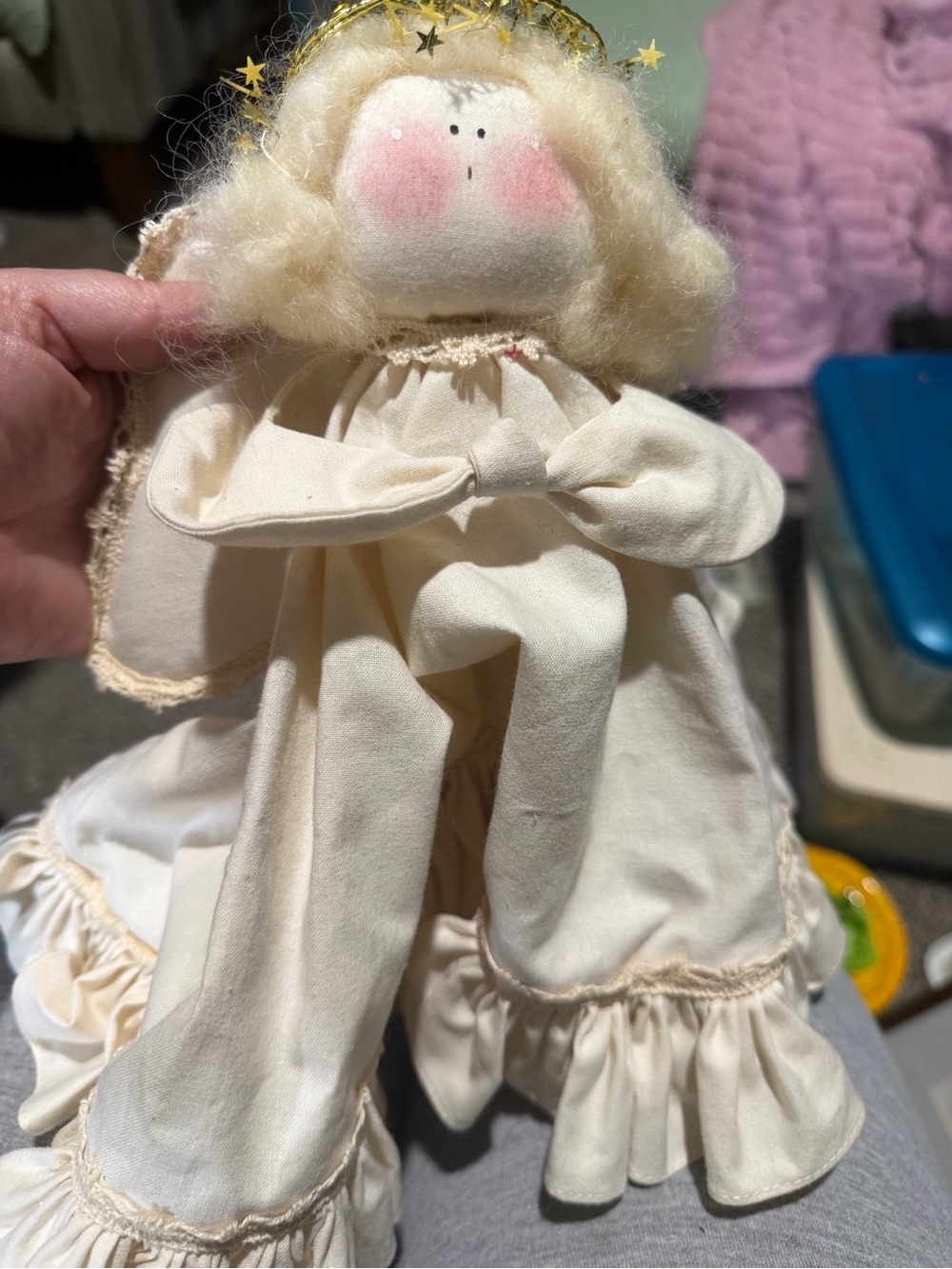 Cream Fabric Angel Holiday Tree Topper Doll